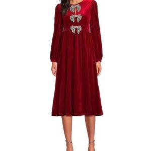 Chic Long Sleeve Red Dress with Bow Details